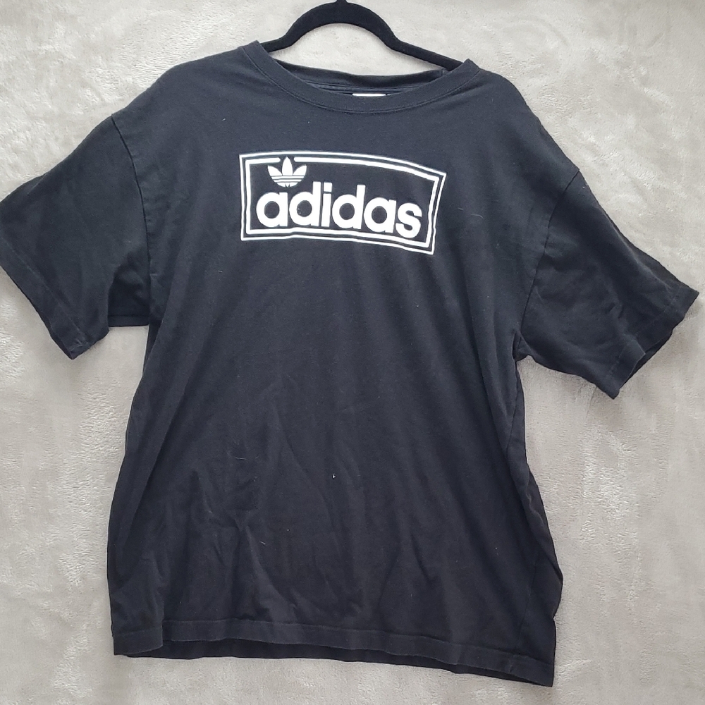 ADIDAS | XL UNISEX ORIGINAL LOGO SHORT SLEEVE SHIRT CREW NECK | BLACK WHITE